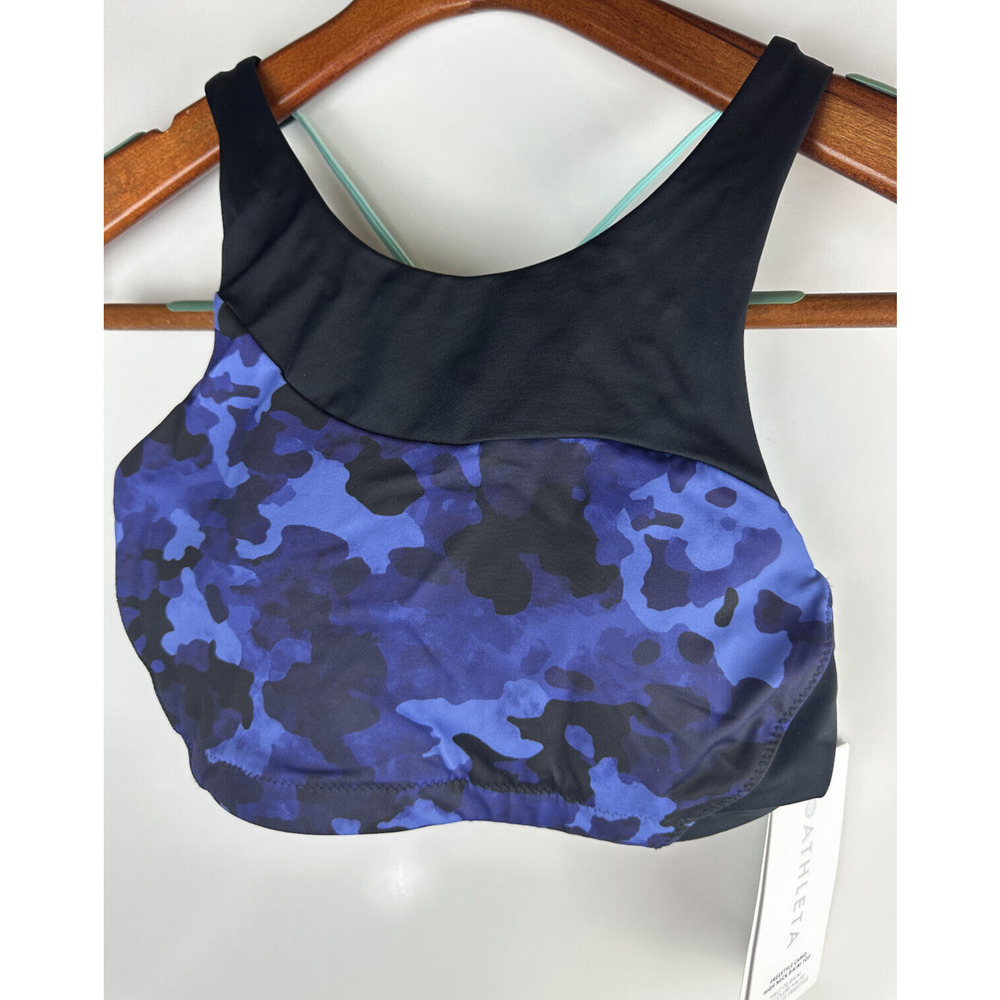 NWT Athleta Freestyle Camo High Neck Bikini Top Blue Wireless Top ONLY Sz Small - Picture 4 of 8